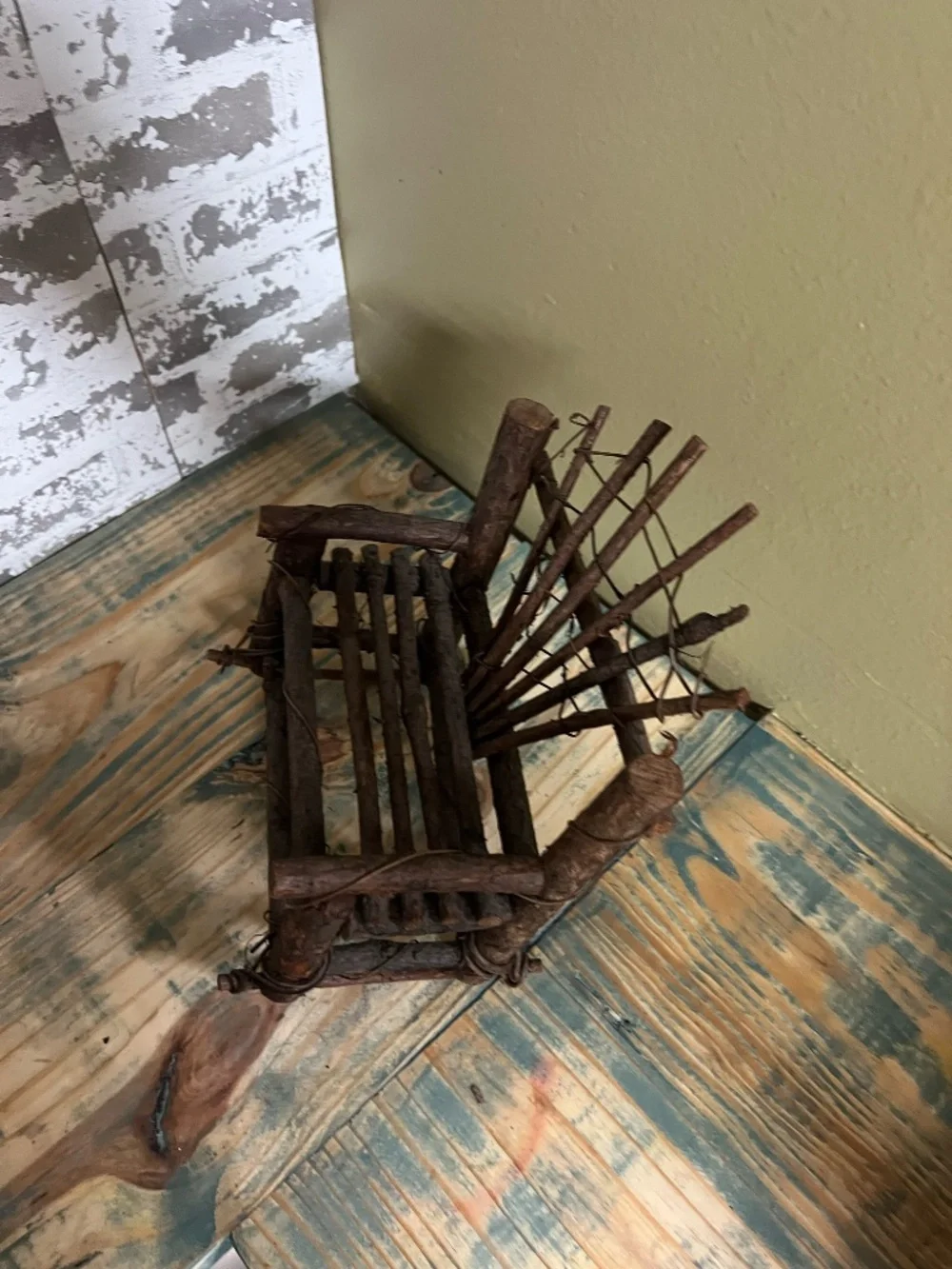 Small Bent-Twig, Folk Art Rocking Chair, Doll Sized Furniture Country Farmhouse